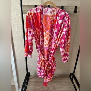 Natori Josie Pink and Orange Floral Robe with matching cami and pant